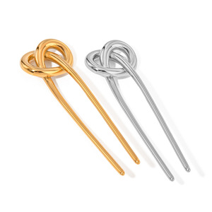 Vintage Hair Accessories Stainless Steel 18K Gold Plated Rope Hair <strong>Fork</strong> Smooth Knot Shape Hair <strong>Clip</strong> for Women