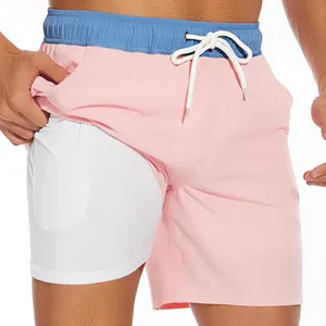 Volley Shorts Layers Sports Workout Swim Trunk High Waist Gym Swim Quick Dry Breathable Men 2 In 1 OEM Service Adults Solid T/T