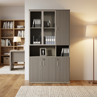 Meuble de rangement combiné personnalisable moderne pour école, bureau ou atelier, avec vitrine en verre et section inférieure verrouillable