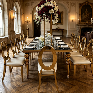 Hot Selling Stainless Steel Rectangle Glass <b>Table</b> New Wedding Furniture Dining Banquet Hall <b>Tables</b> Chairs - Product Image 1