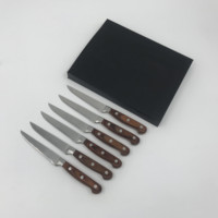 Couteau à steak dentelé en acier inoxydable, 6 pièces, avec manche en bois