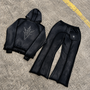 OEM Acid Wash Fleece Rib Knit Trim Unisex Velvet <strong>Velour</strong> Sweatsuit Reflective Piping Flared Jogging Couple 90s Men Fall <strong>Tracksuit</strong> - Product Image 2