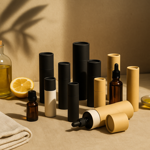 Tube cylindrique personnalisé en papier kraft biodégradable et matériaux recyclés pour flacon d'huile cosmétique et soins de la peau - Product Image 1