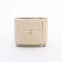 Table de chevet minimaliste en cuir, table de chevet moderne pour chambre à coucher, comptoir en marbre, armoire latérale en bois avec 2 tiroirs