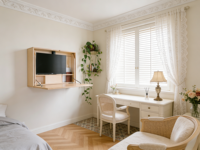 Bureau assis-debout mural réglable de style français avec rangement, pliable, durable, écologique, pour chambre à coucher, petit espace, OEM