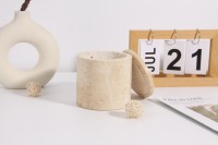 Bougeoir en travertin beige naturel personnalisé certifié BSCI, pot en pierre de marbre sur mesure, adapté à la décoration intérieure