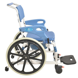 เก้าอี้นั่งถ่ายสำหรับผู้สูงอายุ แบบมีล้อ พร้อมฟังก์ชั่นอาบน้ำและที่วางแขนปรับระดับได้ รูปแบบรถเข็น - Product Image 6