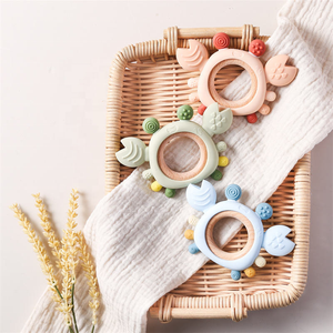 Mordedores de silicona de grado alimenticio para bebés, juguetes para la dentición con anillo de madera para calmar las encías de los bebés, juguetes para masticar para bebés, accesorios para recién nacidos - Product Image 3