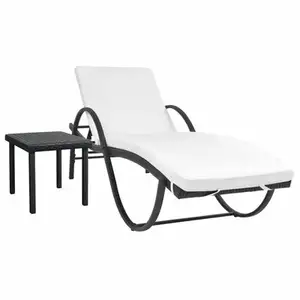 游泳池躺椅塑料藤条户外家具轻便便携式日光浴躺椅，带边桌