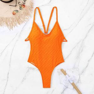 ชุดว่ายน้ำบิกินี่แบบชิ้นเดียวสีพื้นผ้าแจ็คการ์ดพิมพ์ลายโลโก้ตามสั่ง ดีไซน์เซ็กซี่รัดรูปโชว์หลัง เหมาะสำหรับใส่ไปชายหาดสำหรับผู้หญิง - Product Image 1