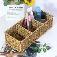 Panier de rangement de bureau rectangulaire à trois compartiments en plastique, style champêtre, pour objets divers, collations, noix ; tressé à la main