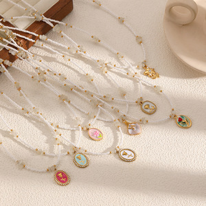 Collier pendentif à la mode en acier inoxydable, design de fleur de rose, chaîne de perles pour femmes, bijoux de fête - Product Image 3