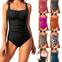 Baju Renang Wanita Seksi Eropa Amerika Warna Solid Satu Potong Spandex/Polyester Cepat Kering Elastisitas Tinggi Bikini