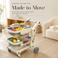 Chariot de courses à double couche avec roues universelles, support pour tablette tactile et 34 accessoires alimentaires, gris, vente en gros