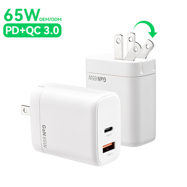 Popular PSE Approved Foldable Pin Slim Wall Mount Type-C GaN 65W PD Electric 2-Port Fast Charger for Laptop