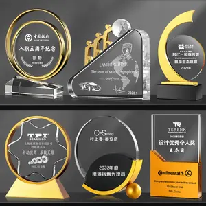 Guangzhou wholesale New design metal crystal trophy award custom Antique Gold metal crystal award trophy