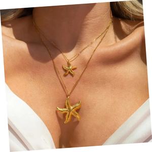 Collar de Moda con Colgante Geométrico de Acero Inoxidable, Collar Minimalista con Baño de Oro de 18k y Estrella de Mar para Mujer - Product Image 1