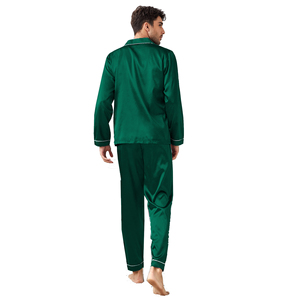 Set da Uomo in Raso 100% Poliestere Tinto in Filo, Simil-Seta, per Casa, con Top a Maniche Lunghe e Pantaloni - Product Image 6