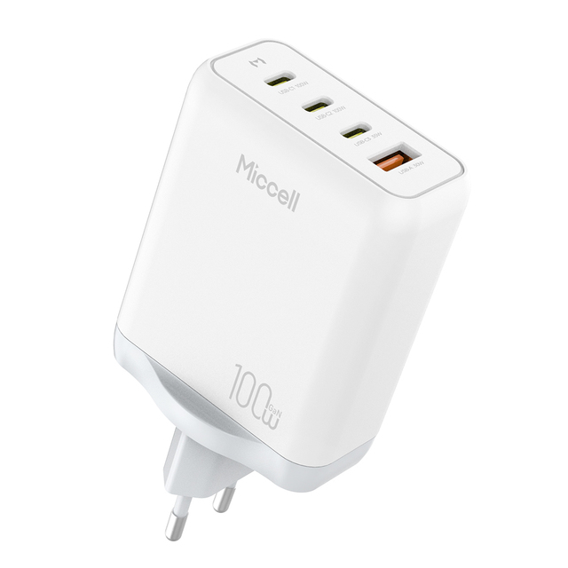 Miccell 100W GaN Fast Charger with PD & QC, CE RoHS Certified, EU Plug for Laptop and Smartphones