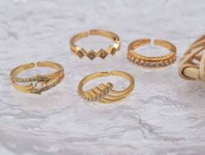 Anel de laton de ouro para casamento, anel de laton de ouro 18k, anel de compromisso de diamante ajustável para mulheres - Product Image 3