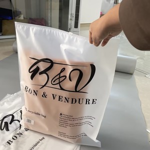 Custom Frosted PE Zipper Bag With Warning Text Printing, Matte Recyclable Plastic Zip Pouch With Custom Logo for Clothing - Product Image 1