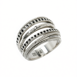 Modern Cocktail <b>Ring</b> with Natural Round Black Diamond Channel Setting in Stainless <b>Steel</b> for Unisex Daily Wear Gift Jewelry F820 - Product Image 1