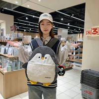 Sac à dos en peluche d'animaux de dessin animé mignons, pingouin, requin, phoque, sac d'école doux et moelleux, sac à dos de voyage de grande capacité pour enfants