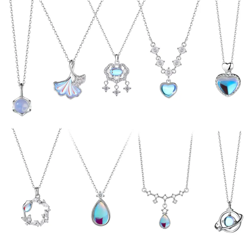 Light Luxury 925 argent sterling pierre de lune planète astéroïde femmes pendentif haute joaillerie collier coeur bleu pierre charme collier