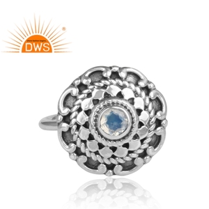 Anillo Ajustable de Plata de Ley 925 con Piedra Lunar Arcoíris de Fuego Natural, Diseño Étnico, Proveedor de Joyería, Colección Clásica - Product Image 2