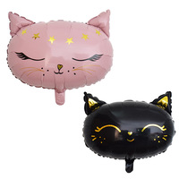 Ballons en aluminium tête de chat couronnée style dessin animé, mignons, noirs et roses, imperméables, style anime, décorations de fête, vente chaude