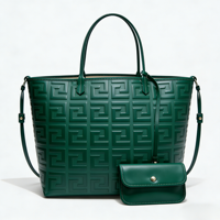 Ensemble de sacs fourre-tout de luxe en cuir PU vert foncé avec portefeuille assorti, sac à main de créateur géométrique gaufré, sac à bandoulière grande capacité