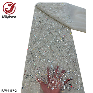 ブライダルゴールドヘビーハンドメイドビーズ刺繍フレンチレース生地高級スパンコールビーズレース生地ウェディングドレス用 - Product Image 5