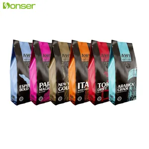 커피 백 도매 1kg 맞춤형 습기 방지 8 면 씰 플랫 바닥 커피 포장 밸브 및 지퍼가있는 비닐 봉투