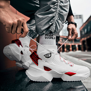 Chaussures de sport tendance pour hommes, chaussures de <span class=keywords><strong>basket</strong></span>-ball respirantes en maille tricotée à tige haute, baskets décontractées pour la course à pied, chaussures de marche tendance - Product Image 3