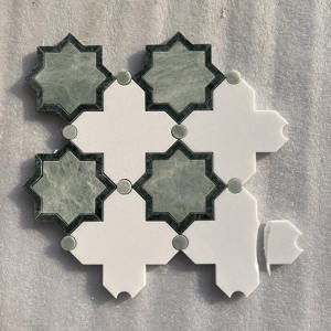 Mosaïque en pierre naturelle HZX, marbre Rosa Norvegia, cristal blanc, incrustation en laiton, mosaïque en marbre découpée au jet d'eau, design pour murs et sols - Product Image 5