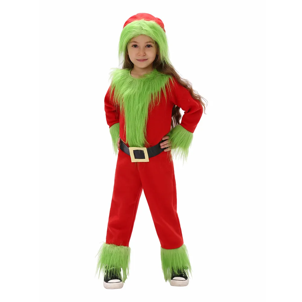 CM164 New Kids Xmas Furry Costume Funny Christmas Green Monster Dresses for Girls Christmas Cosplay Outfits