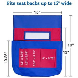 15"W X 19"H 420D Polyester Fabric Blue Red Chairback Pocket Chart Desk Buddy Organizer <b>Name</b> <b>Tag</b> School Office Chair Pockets - Product Image 2