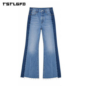 Pantalones vaqueros acampanados con paneles OEM ODM, de mezclilla pesada con lavado vintage y dobladillo deshilachado, estilo streetwear, venta al por mayor a granel - Product Image 3
