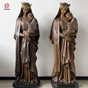 Estatua de Bronce de la Virgen María con el Niño Jesús, Tamaño Real, Virgen María Despierta con el Niño Jesús Mirando hacia Arriba, Base de Piedra Antigua, Decoración de Jardín - Product Image 5
