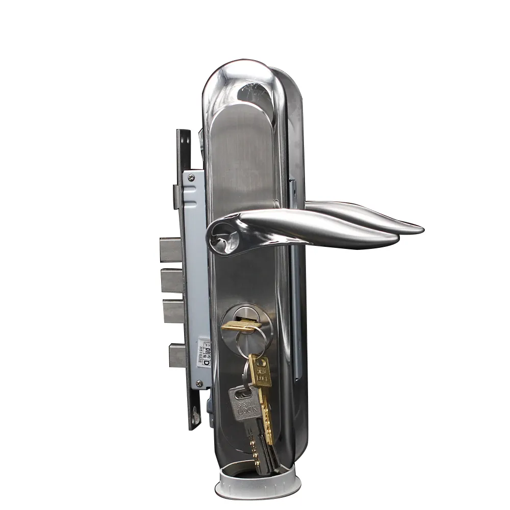 Lockset de segurança de aço inoxidável, com cilindro de perfil euro e alça de travamento de chave