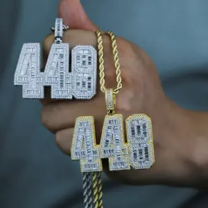 Factory Directly Sale Cubic Zirconia Hip Hop New Digital 448 Pendant Trend Diamond Set Men Necklace