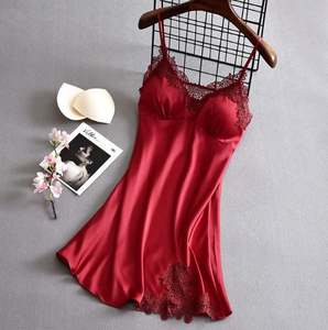 P098 Camisón de Satén de Color Sólido para Mujer, con Tirantes Ajustables y Encaje, Sexy y Lujoso para Verano, de Manga Corta con Encaje - Product Image 2