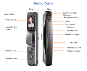 Cerradura de puerta inteligente con wifi, cierre facial con visor digital, aplicación tuya - Product Image 3