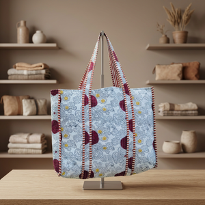 Sac fourre-tout matelassé en coton grande taille pour femme, collection Printemps-Été, avec fermeture supérieure ouverte, imprimé à motifs, idéal pour les voyages et les sorties, sacs unis. - Product Image 4