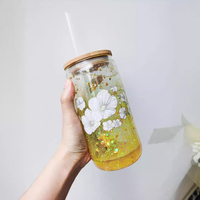 Botella de agua de vidrio esmerilado transparente de doble pared reutilizable para cerveza de 16 oz, 20 oz, 25 oz, con tapa de bambú y pajita, tipo lata de cerveza, para sublimación