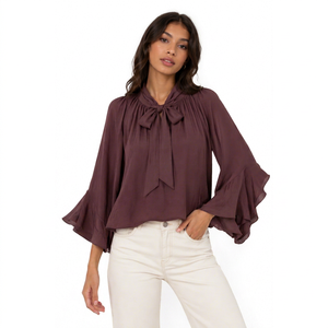 Blusa MYST&ZA para Mujer, Estilo Vintage, Tejida, con Mangas Campana, Antiarrugas, Corte Holgado Informal, Nueva Moda Verano 2025, 1259011 - Product Image 1