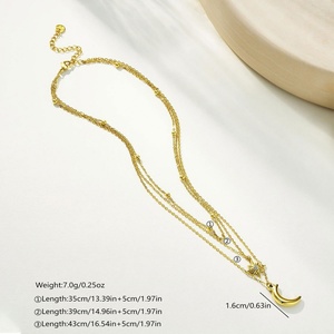 Collar de Acero Inoxidable Chapado en Oro con Colgante de Luna y Estrella de Ocho Puntas, Diseño de Tres Capas, Gran Venta - Product Image 6