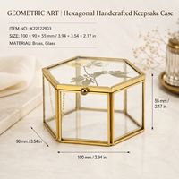 Boîte à fleurs pressées géométrique hexagonale 4x4x2 pouces en verre facetté et laiton poli, cadeau commémoratif, en stock, certifiée CE