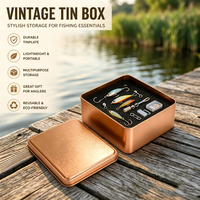 Boîte en métal vintage personnalisée avec logo pour la pêche, conteneur de rangement carré en métal pour leurres, hameçons, pêcheurs