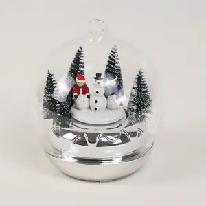 Enfeites de bateria led barato natal, conjunto de globo de vidro com floco de neve